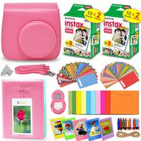 Fujifilm Instax Mini Instant Film (2 Twin Packs, 40 Total Pictures) + Flamingo Pink Fitted Case for Instax Mini 9 Instant Camera, Assorted Colorful Stickers/Frames, Photo Album + More