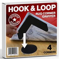 Hook and Loop Premium L Shape Rug Gripper - Easy Lift Your Rugs and Press Down - Strong Renewable Adhesive Tape - 4 Corners Anti Slip Rug Corners Tape for Hardwood Floors, Carpet and Tiles