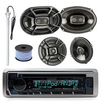 Kenwood KMR-D365BT MP3/USB/AUX CD Bluetooth Marine Boat Stereo Receiver Bundle Combo W/ 2 Polk 6.5" Audio Speakers + 2x 6X9" 3-Way Coaxial Speaker + Enrock 22" Radio Antenna + 50FT Speaker Wire