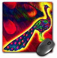 3dRose LLC 8 x 8 x 0.25 Inches Mouse Pad, Funky Bright Colors Luminous Peacock Peafowl with Artsy Abstract Background Animal Bird Art (mp_116500_1)