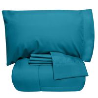 Sweet Home Collection 5 Piece Comforter Set Bag Solid Color All Season Soft Down Alternative Blanket & Luxurious Microfiber Bed Sheets, Twin XL, Teal