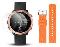 Garmin Forerunner 645 Music Bundle with Extra Band & HD Screen Protector Film (x4) | Running GPS Watch, Wrist HR, Music & Spotify, Garmin Pay (Rose Gold + Music, Orange)