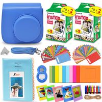 Fujifilm Instax Mini Instant Film (2 Twin Packs, 40 Total Pictures) + Cobalt Blue Fitted Case for Instax Mini 9 Instant Camera, Assorted Colorful Stickers/Frames, Photo Album + More