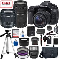 Canon EOS 80D Digital SLR Camera with EF-S 18-55mm is STM and EF 75-300mm Lens (Black) 19PC Professional Bundle Package Deal -SanDisk 64gb SD Card + Canon Shoulder Bag + More