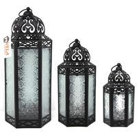 Moroccan Style Candle Lanterns, Clear Glass, Set of 3