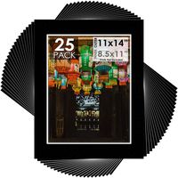 Mat Board Center, Pack of 25, 11x14 for 8.5x11 Black Mats - Acid Free, 4-ply Thickness, White Core - for Pictures, Photos, Framing