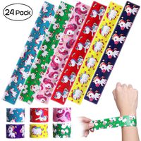 iBaseToy 24 Pack Unicorn Slap Bracelets - Valentines Day Party Favors Birthday Party Favors Carnival Prizes Easter Gift for Kids Boys Girls Adults, 6 Designs