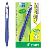 PILOT RexGrip BeGreen Refillable & Retractable Ballpoint Pens, Medium Point, Blue Ink, Dozen Box (32371)