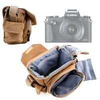 DURAGADGET Tan Brown Medium Sized Canvas Carry Bag - Suitable for Canon PowerShot SX60 | G7 X | SX700 HS | SX400 is | D30 - with Multiple Pockets & Customizable Interior Compartment