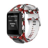 PATROHOO Bands for Tomtom Runner 2/3 Strap,Compatible with Spark 3/Golfer2/Adventurer,Rubber Replacement Band for Screen Protector-GPS Smart Watch Accessories.(Skull)