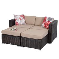 PHI VILLA 4-Piece Patio Furniture Daybed Set Outdoor Sectional Sofa Rattan with Seat Cushions (Beige)