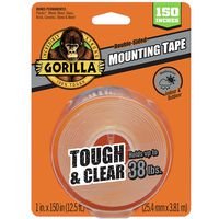 Gorilla Tough & Clear Double Sided XL Mounting Tape, 1" x 150", Clear, (Pack of 1)