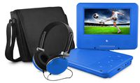 Ematic Personal DVD Player with 7-Inch Swivel Screen, Headphones, Carrying Case, Blue