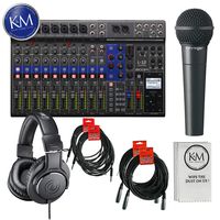 Zoom LiveTrak L-12 Digital Mixer & Recorder + XM8500 Microphone + (4) Cables + ATH-M20x + K&M Cloth