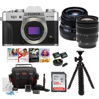 Fujifilm X-T30 Mirrorless Camera Body (Silver) w/XF18-55 & XF35mm F2 Dual Lens Accessory Bundle + Sandisk 128GB Ultra UHS-I + 2 NP-W126 & Dual Charger +Tripod + Deluxe Photo Software