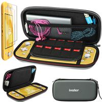 Carry Case for Nintendo Switch Lite with 2 Pack Screen Protector, iVoler Ultra Slim Portable Hard Shell Pouch Travel Game Bag for Switch Lite Console Accessories Holds 10 Game Cards, Grey/Gray