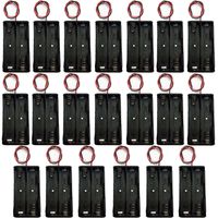 TrendBox Pack of 20pcs 2x18650 7.4V Black Plastic Battery Storage Case Holder Clip Type with 6" Two Wire Spring Lead Flat Tip Li-ion Battery DIY