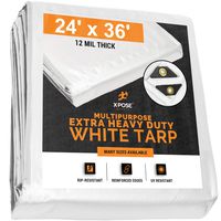 Heavy Duty White Poly Tarp 24' x 36' Multipurpose Protective Cover - Durable, Waterproof, Weather Proof, Rip and Tear Resistant - Extra Thick 12 Mil Polyethylene - by Xpose Safety