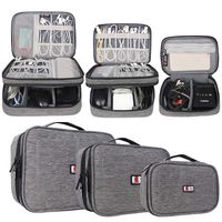 BUBM 3Pcs Universal Travel Cable Organizer Electronics Accessories Carry Bag for Cables, Cord, USB Flash Drive, Battery and More, Denim Gray