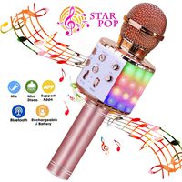BlueFire Wireless 4 in 1 Bluetooth Karaoke Microphone with LED Lights, Portable Microphone for Kids, Best Gifts Toys for 4 6 8 10 12 Year Old Girls Boys (Pink)