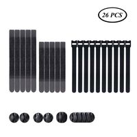 Cable Ties Double Hook, Strap Organizer Strap Wire Fasteners Bundled w/Cable Ties 6 inch Hook and Loop Cord Ties Reusable and Cable Clips Adhesive Silicone Cable Holder Desk Cable Management 26 Pcs