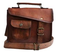 13" Cuero Shop- Stylish Men's Genuine Real Leather Small Brown Shoulder Messenger Passport Laptop Notebook Bag Ipad Mini Tablet Satchel Murse Strap Sling Bag Leather Bag Cross Body Bag Man Purse
