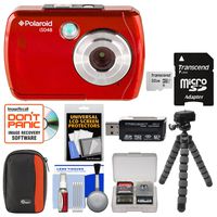 Polaroid iS048 Waterproof Digital Camera (Red) with 32GB Card + Case + Tripod + Cleaning Kit