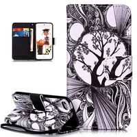 iPod Touch 6 Case,iPod Touch 5 Case,ikasus Colorful Art Painted PU Leather Fold Flip Wallet Cover Stand Card Slots Protective Case Cover for iPod Touch 5 / iPod Touch 6,Black White Art Tree