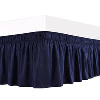 Biscaynebay Wrap Around Bed Skirts Elastic Dust Ruffles, Easy Fit Wrinkle and Fade Resistant Solid Color Silky Luxurious Textured Fabric, Navy Queen 15 Inches Drop