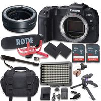 Canon EOS RP Mirrorless Digital Camera (Body Only) Kit + Canon EOS R Mount Adapter + Video Accessory Bundle with Rode Video Go Mic, 128GB Memory, LED Light & More