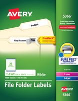 Avery File Folder Labels for Laser and Ink Jet Printers with TrueBlock Technology, 3.4375 x .66 inches, White, Box of 1500 (5366)