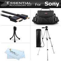 Starter Accessories Kit For The Sony HDR-CX240, HDRCX240/B, HDRCX240/L, HDR-PJ275, HDR-AS30V, HDR-AS10, HDR-AS15 Action Video Camera Includes Deluxe Carrying Case + 50 Tripod With Case + Micro HDMI Cable + Mini TableTop Tripod + MicroFiber Cleaning Cloth