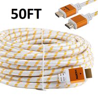 CableVantage HDMI Braided for PS4 HDMI Cable 18Gbps Premium Braided Cord -Gold Plated Connectors -Ethernet,Audio Return -Video HD 1080p,3D PlayStation PC Computer Monitor White (50FT)