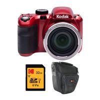 KODAK PIXPRO AZ421 Astro Zoom 16MP Digital Camera with 42x Optical Zoom (Red) Bundle with 32GB SD Memory Card and Holster Bag (3 Items)