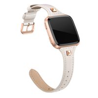 SWEES Leather Bands Compatible with Fitbit Versa 2 / Fitbit Versa Lite & SE/Fitbit Versa, Slim Thin Genuine Leather Replacement Strap for Versa Women (5.5" - 7.9"), Black, Champagne, Rose Gold, Tan