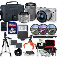 Canon EOS M100 Mirrorless Digital Camera (White) with 15-45mm & 55-200mm STM Lens Kit with Premium Accessory Bundle
