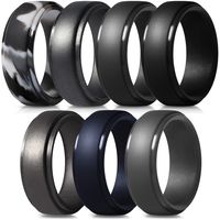 ThunderFit Silicone Rings for Men - 7 Pack Rubber Wedding Bands (Dark Grey, Very Dark Grey, Black, Dark Grey Camo, Dark Silver, Platinum, Navy Blue, 6.5-7 (17.3mm))