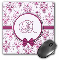 3dRose LLC 8 x 8 x 0.25 Inches Mouse Pad, Elegant Pink and Silver Heart Damask Monogram Letter D (mp_164813_1)