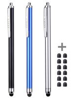 CCIVV 3 Pcs Stylus Pens for Touch Screens [0.24-inch Tip Series] + 12 Extra Replaceable Rubber Tips (Black/Silver/Dark Blue)