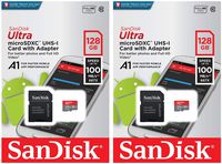 2 Pack - SanDisk Ultra 128GB MicroSDXC High-Speed UHS-I U1 A1 Micro SDXC Memory Card - SDSQUAR-128G
