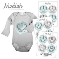 12 Monthly Baby Stickers, Deer Antlers, Boy, Baby Belly Stickers, Baby Month Stickers, First Year Stickers Months 1-12, Gray, Teal, Chevron, Deer Antlers, Woodland, Boy
