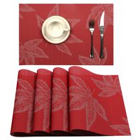 U'Artlines Placemat, Fall Harvest Season Vinyl Non-Slip Insulation Placemat Washable Table Mats Set (4pcs placemats, Maple Leaf Red)
