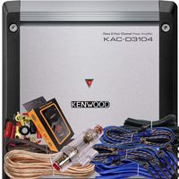 Kenwood KAC-D3104 Class D 4-Channel Amplifier (600 Watts Peak Power) 2 Ohms Stable + 4 Gauge Blue Kit + Gravity Magnet Phone Holder