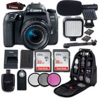 Canon EOS 77D DSLR Camera with Canon EF-S 18-55mm f/4-5.6 is STM Lens + LED Light + Microphone + Video Accessory Bundle