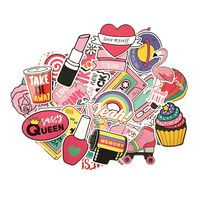 STICON Cute Pink Vinyl Waterproof Stickers for Luggage, Car, Laptop, Skateboard, Bicycle Decal Graffiti Patches (51 Pieces)