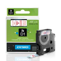 DYMO Standard D1 Labeling Tape for LabelManager Label Makers, Red print on Clear tape, 1/2'' W x 23' L, 1 cartridge (45012)
