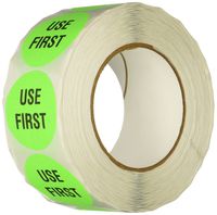 TapeCase INVLBL-038 "Use First" Inventory Control Label in Green [Pack of 1000] - 2 in. Circular Label for Marking, Color Coding, Notating Inventory Items