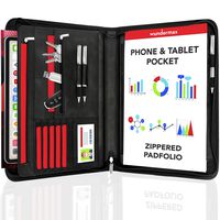 Wundermax Padfolio Portfolio Vegan Leather Binder Business Folder Resume Document Organizer Including Legal Size Notebook With Zipper 10.1 Inch Ipad Case Design For Men & Women For Artwork Black