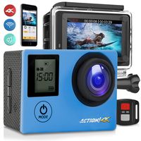 SereneLife 4K Ultra HD WiFi Pro Sport Action Camera - 1080p UHD Sports Mini Digital Video Camcorder Kit w/ 2" Monitor Screen - Waterproof Case, Strap, Helmet Mount Accessories Included - SL4KDSBL