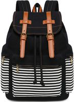 Canvas School Backpack Women College Bookbag Girls Travel Rucksack 15.6Inch Laptop Bag (Black Stripe)